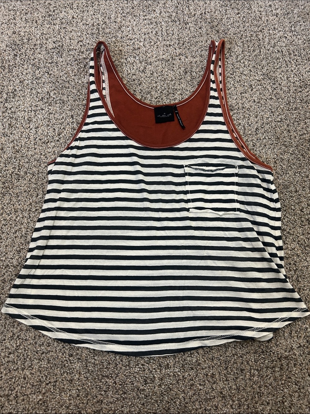 Urban Outfitters Black & White Striped Tank with Rust Trim